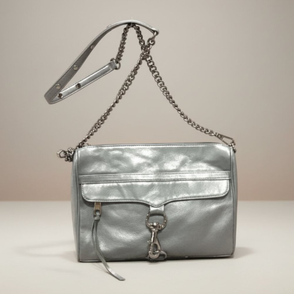 Rebecca Minkoff MAC Crossbody Bag Charcoal Gray Leather Chain Strap Studded